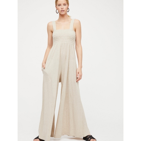 Free People Pants - Free People Homecoming Jumper Cream Linen Jumpsuit